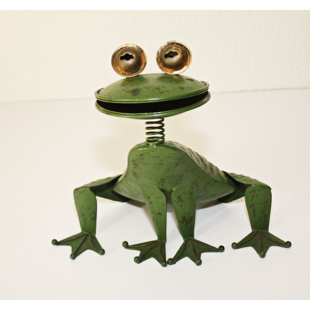 Painted Metal Art Green FROG Figurine 9.5” Rustic Home Porch Garden Decor *